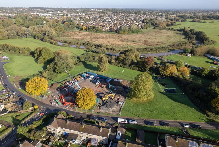 Aerial View of scheme works taking place in Chippenham